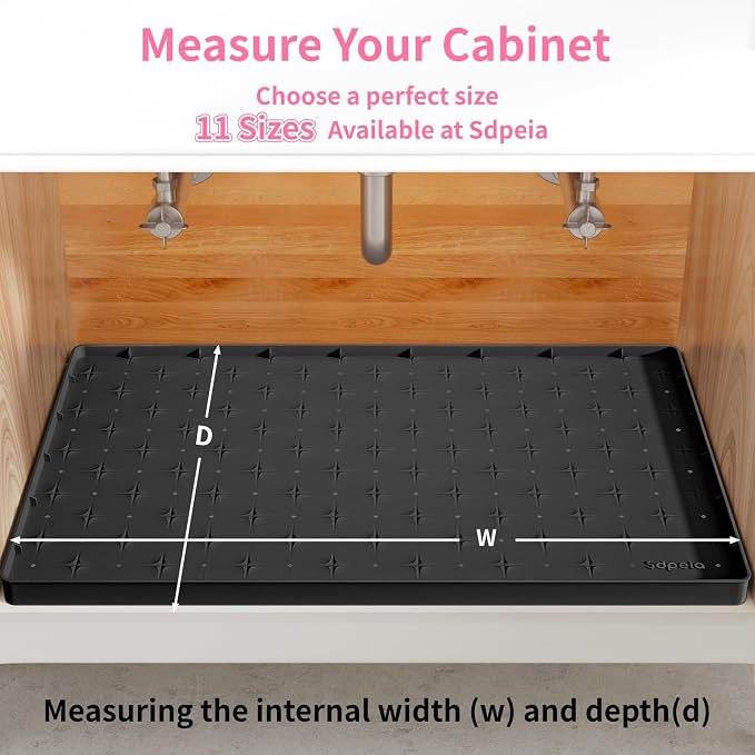 Sdpeia Under Sink Mat 31"×22" Waterproof Silicone Cabinet Liner & Sink Protector for Kitchen & Bathroom, Multi-Purpose Organizers Tray for Pets, Laundry, Cat Litter Mat, Black
