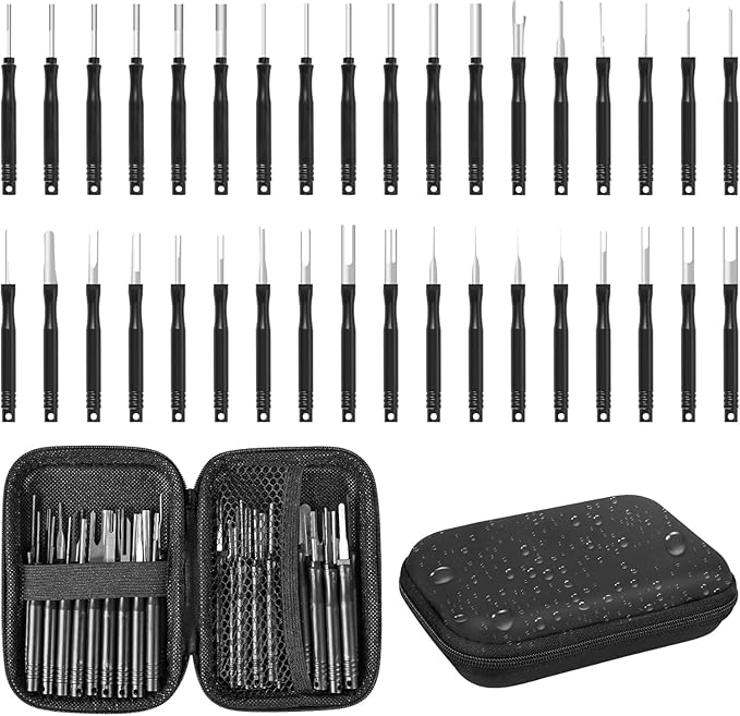 Terminal Removal Tool Kit 36 Pcs Depinning Tool Electrical Connector Pin Removal Tool Kit Pin Extractor Tool Set Wire Terminal Release Tool for Automotive Car Household Devices - Black
