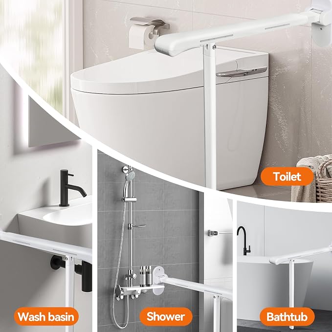 SPECILITE Heavy Duty Toilet Grab Bar - 440lb Sturdy Support, Safety Rails with Non-Slip Waterproof handrail & Night Glow Strips, Space Saving Flip-Up Design for Elderly, Disabled, Pregnant & Injury