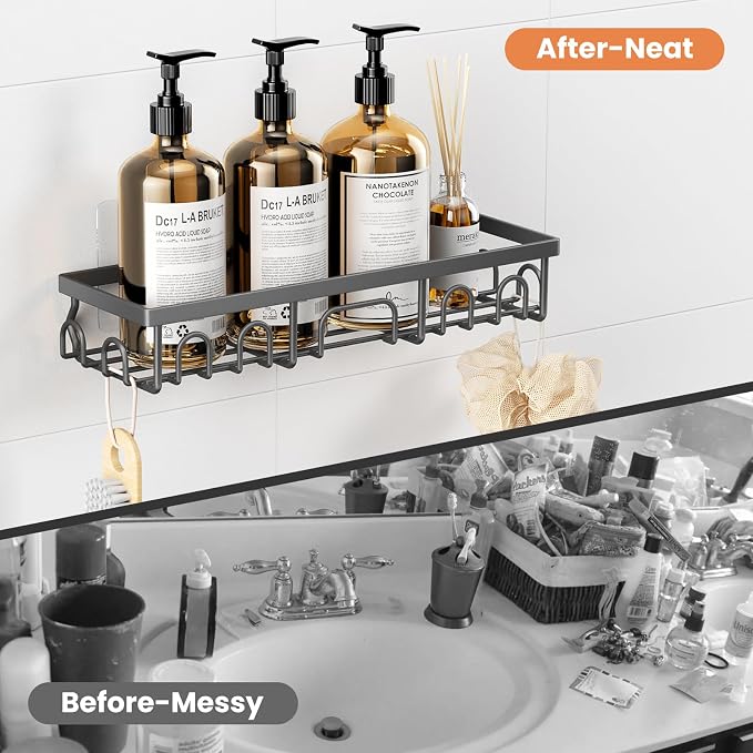 Shower Caddy, 5 Pack Shower Shelves for Inside Bathroom, Rustproof Adhesive Bathroom Organizer with Soap Holder, No Drilling Washroom Organizers and Storage for Bathtub Room/Kitchen/Home, Grey