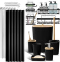 Clara Clark Bathroom Accessories Set - Bathroom Set with Adhesive Corner Shower Caddy Hanging, 25PC Bathroom Accessory Set, Black Shower Curtain Set, Toilet Brush, Trash Can & Soap Dispenser