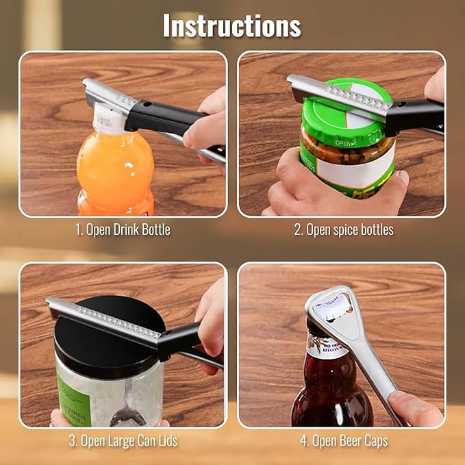 2 in 1 Adjustable Jar Opener, 2024 New Adjustable Jar Opener for Weak Hands Multi-function Can Opener Manual Lid Gripper Opener and Bottle Opener Tool for Home Kitchen Gadgets (2Pcs)