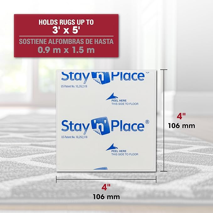ROBERTS 50-547 Stay N' Place 4 in. x 4 in. Rug Tabs (4-Pack), White