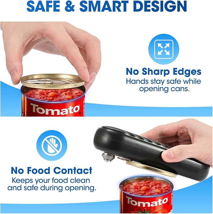 Rechargeable Electric Can Opener, Removable and Replaceable Blade, Smooth Edge, Automatic Can Opener for Kitchen Arthritis and Seniors, Best Kitchen Gadget for Almost Size Can-Black