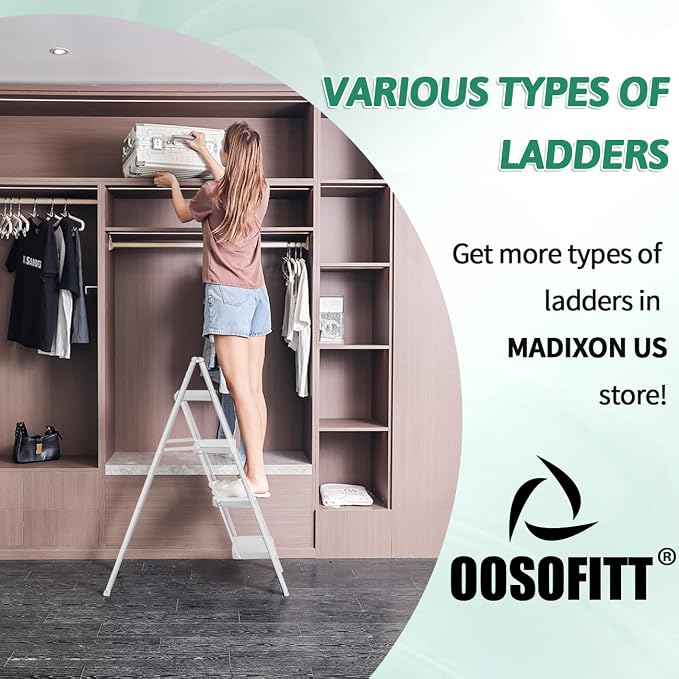 4-Step Folding Ladder, Heavy Duty Ladders for Home & Kitchen, Folding Ladder Easy to Store, Tall Ladder for Adults, Anti-Slip & Space-Saving Step Ladder, 330 Lbs Capacity, White