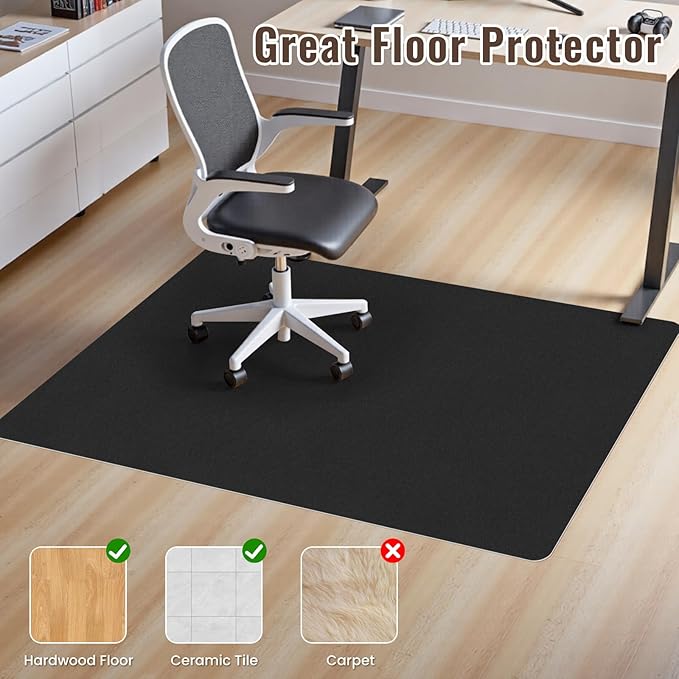 Sycoodeal Office Chair Mat for Hardwood Floor,Slip Resistant Floor Mat for Office Computer Gaming Chair,Heavy Duty Floor Protector for Rolling Chairs,Easy to Clean,Black(40"x48")