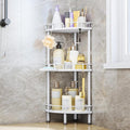 Consumest Corner Shower Caddy Standing - 3 Tier Shower Organizer with Soap Holder, Tall Floor Storage Rack with Adjustable Feet & 4 Hooks, Bathroom Corner Shelf, White