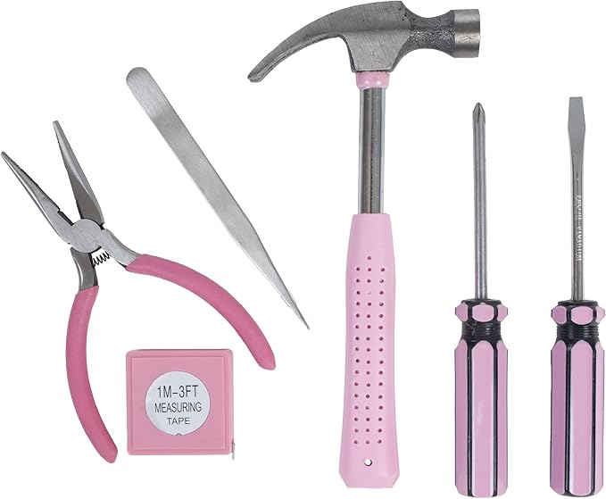 Household Tool Box - 7-Piece Handheld Tool Kit With Hammer, Phillips Screwdrivers, Long-Nose Pliers, Tweezers, and Tape Measure by Stalwart