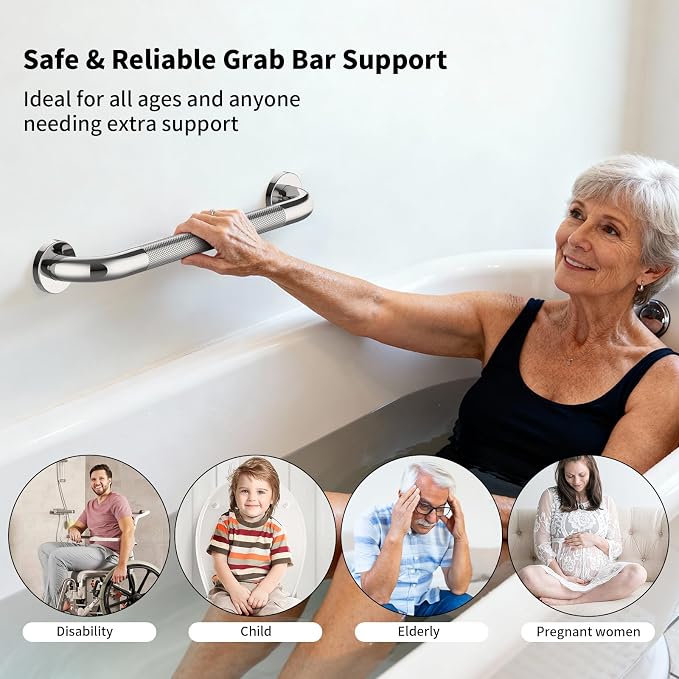 Chrome Bathroom Grab Bars 24 Inch, iHansee Anti Slip Grab Bar w/Knurled Grip, Stainless Steel Safety Handle for Bathtub, Wall Mounted Balance Support Handrail, Handicap Shower Bars for Senior Elderly