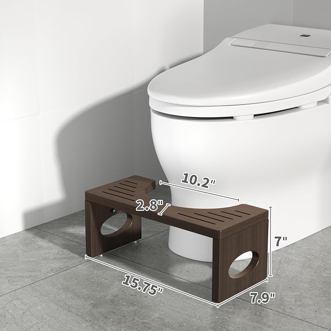 ROMGUAR CRAFT 7 Inch Bamboo Toilet Stool, Foldable Poop Stool, Bathroom Step Stool Squat (Brown)