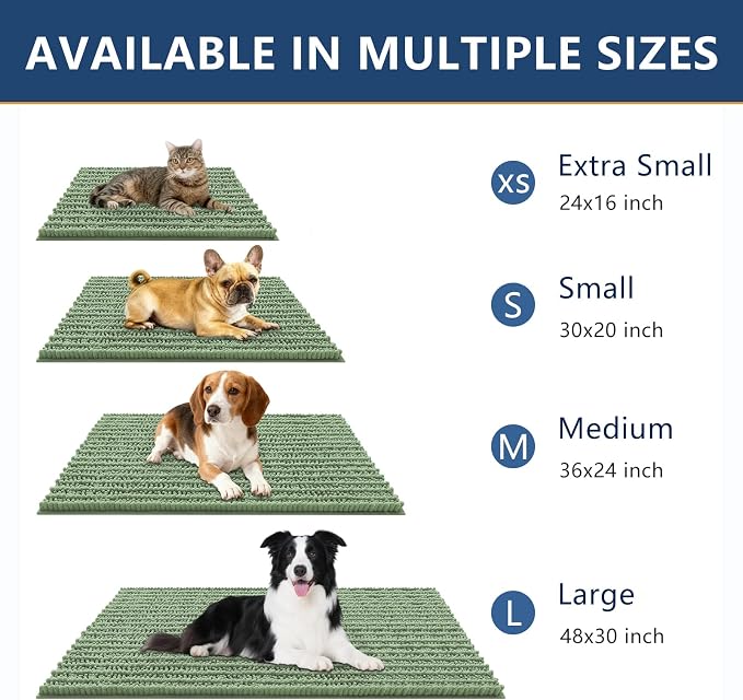 Smiry Dog Door Mat for Muddy Paws 36x24, Absorbent Dirt Trapper, Non-Slip Washable Chenille Entryway Rug for Inside Floor, Olive Green, Layered Pattern