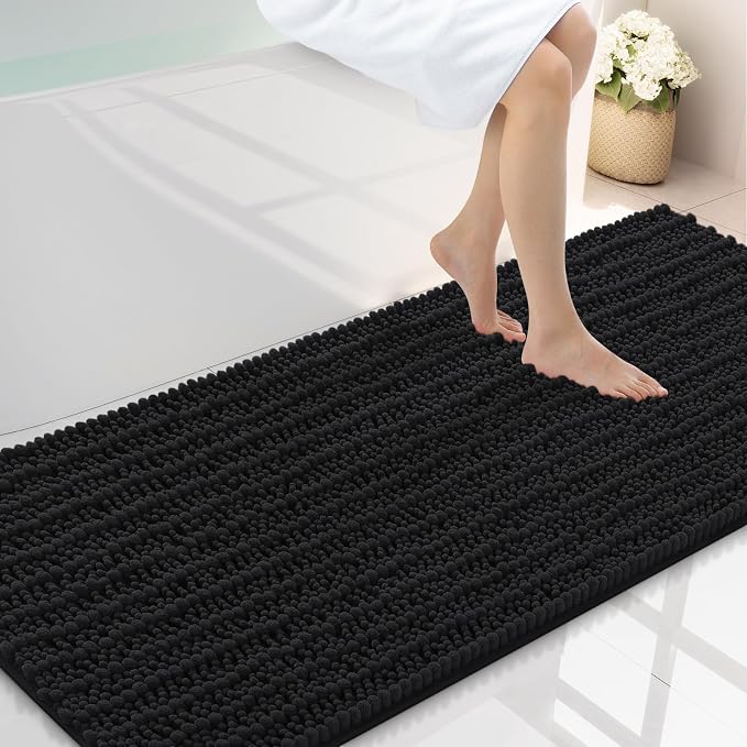 Smiry Bathroom Rugs Mat 59x20, Extra Soft Absorbent Chenille Bath Rugs, Non Slip Rubber Backing Machine Washable Quick Dry Bath Mats for Bathroom Floor, Tub, Shower, Home Decor Accessories, Black