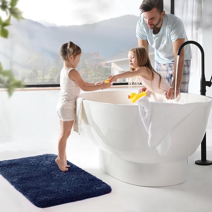 TECHMILLY Super Soft Shaggy Bathroom Rugs, Absorbent Thick Non Slip Microfiber Bath Rugs, Quick Dry Machine Washable Bath Mat for Bathroom Floor, Bathtub and Shower 17"x24"