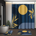 Boho Mid Century Shower Curtain Set with Toilet Lid Cover and Non-Slip Rugs, Abstract Geometric Dark Blue 4 Pcs Modern Minimalist Shower Curtain for Bathroom Set with 12 Hooks