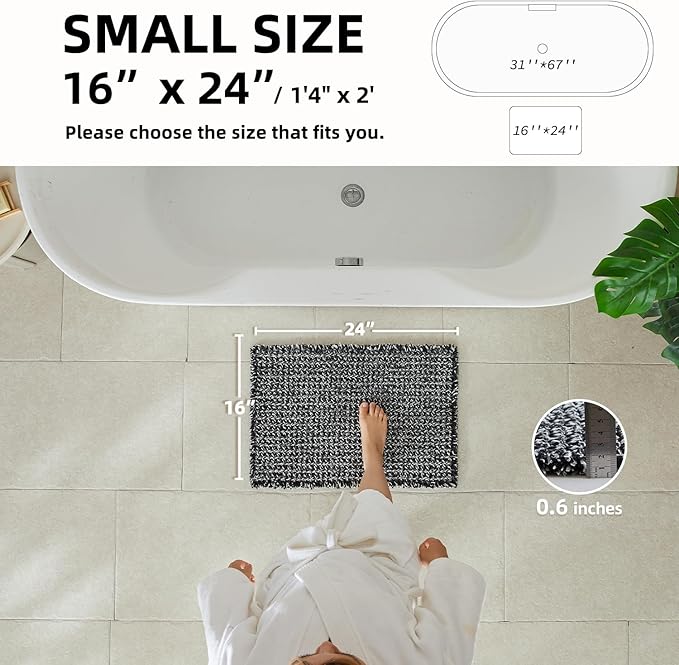 TYUU Black and White Bathroom Rugs, Waffle Bath Mat Non Slip Washable Super Absorbent Quick Dry Boho Farmhouse Bathroom Decor, 24"x16" Black and White