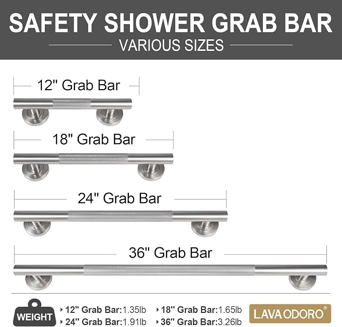 Lava Odoro Shower Grab Bars, 18" Stainless Steel Bathroom Safety Grab Bar, Upgrade Anti-Slip Knurling Shower Grab for Bathtub, Shower Handle for Elderly and Handicap, ADA Compliant, Brushed Nickel