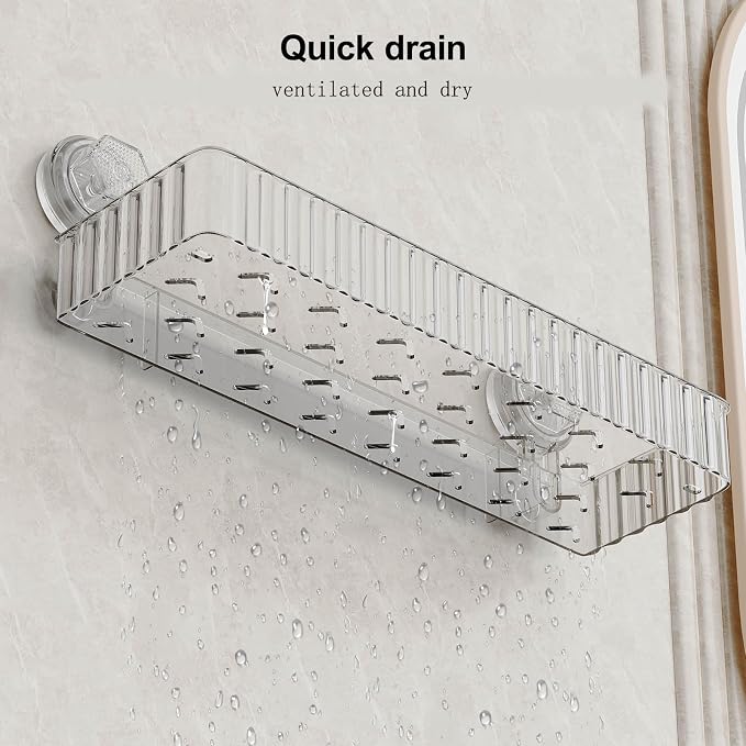 Shower Caddy Suction Cup Bathroom Shower Organizer for Bathroom Storage & Home Decor & Kitchen No Drilling Large Capacity Removable and Reusable Shower Shelves for Inside Shower. (clear, square)