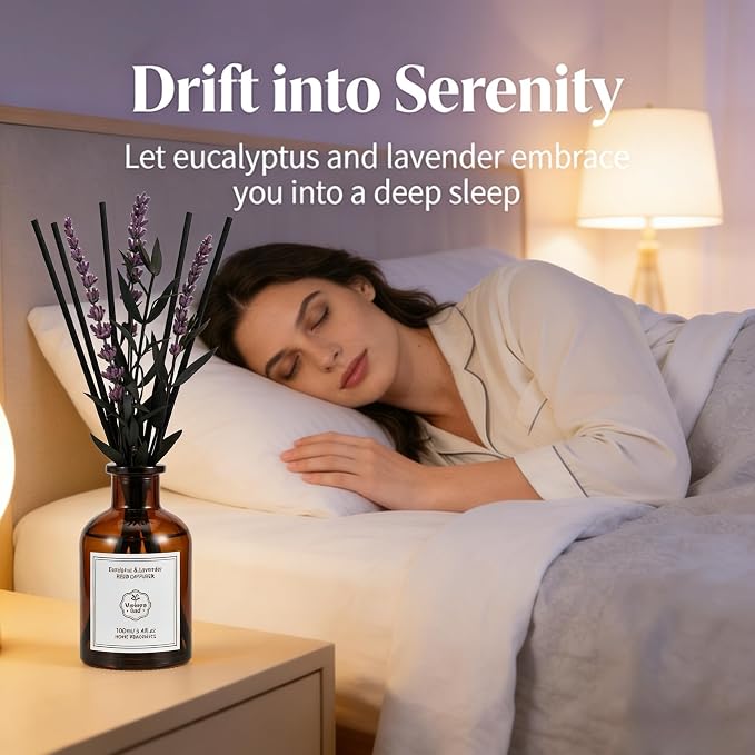 Eucalyptus & Lavender Essential Oil Reed Diffuser - 3.34 Fl Oz, Luxury Hotel Collection Diffuser Oil Inspired by Ritz Carlton for Home&Office, Bedroom/Living Room Shelf Decor,Non-Toxic & Gift Ready