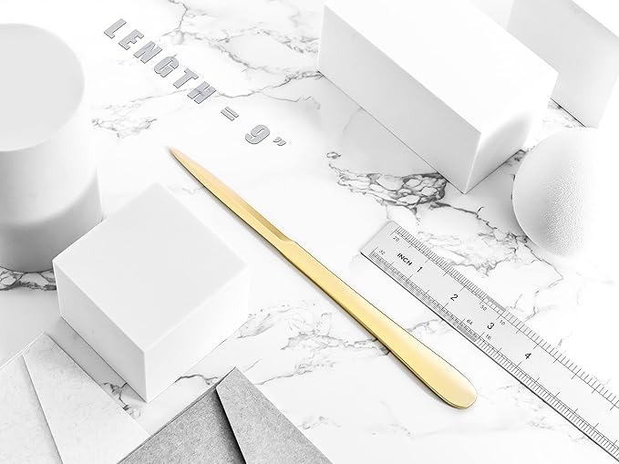 9" Golden Metal Letter Opener with Minimalist Design, Safe Double Edge Blades, Anti-Fingerprint Long Handle, Mail Opener Paper Knife Tool Envelope Opener