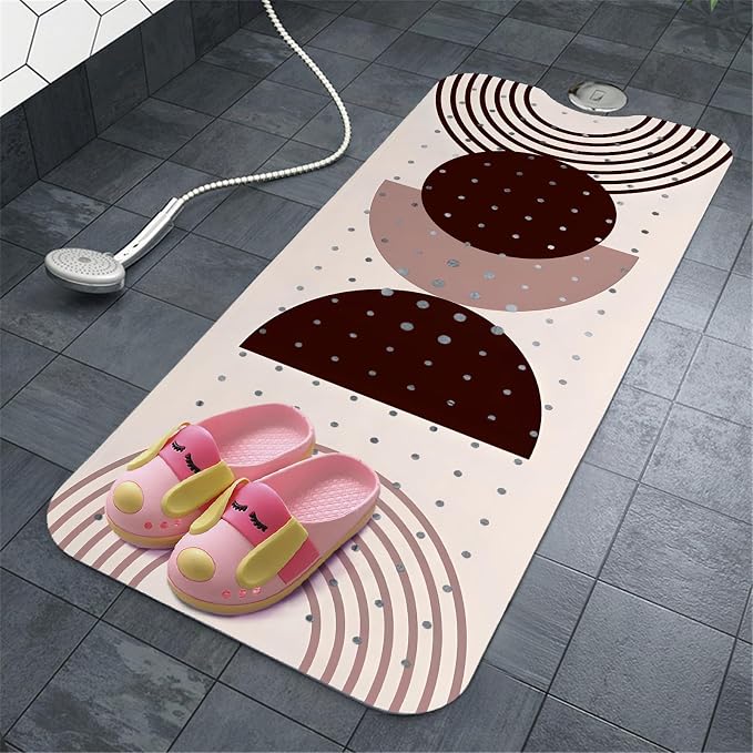 Rainbow Bathtub Mat Non Slip, Baby Bath Mat for Tub Rubber Tub Mat, Kids Bath Mats for Bathroom Modern Abstract Anti Slip Shower Mat with Suction and Drain Holes Machine Washable, 40″X16″