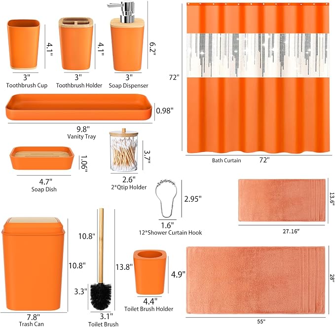Bathroom Set- Bathroom Accessories Set with Sequin Shower Curtain Set Orange Bathroom Decor with Towel Set Bathroom Decor