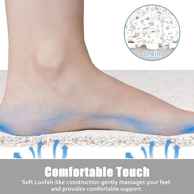 Square Shower Mat Non Slip: 24x24 Inch Shower Floor Mat with Drain Hole in Middle, Super Soft and Comfortable PVC Loofah Massage Bath Mat for Shower, Anti Slip Shower Stall Mat, Quick Drying