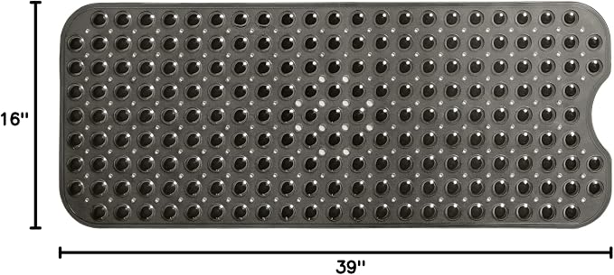 Extra-Long Non-Slip Bathtub & Shower Mat 39”x16” (Smooth/Non-Textured Tubs Only) Safe, Clean, Machine-Washable, Superior Grip&Drainage, Vinyl, Transparent Black