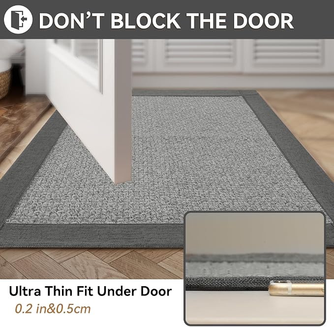 YDKGL Bath Mat Bathroom Rugs Non Slip Washable, Soft Jute-Like Ultra Thin Bath Mats, Rubber Backing Super Absorbent Quick Dry Thin Bath Rug Shower Mat Fit Under Door Bathroom Tub Floor, Gray 20" x 32"