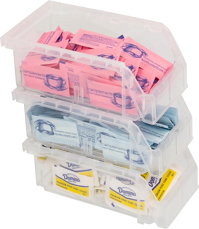 ReadySpace Plastic Containers for Organizing and Storage Bins for Drawers, Desks, Office Organization, and Garage, Stackable Bins, Small (3" x 7" x 4"), 12-Pack, Clear