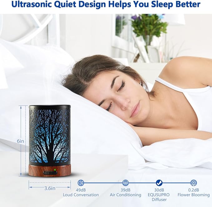 EQUSUPRO Essential Oil Diffuser Aromatherapy Diffuser 150ml with 6 Essential Oils Set, Diffuser for Essential Oils, Auto Off 7 Colors Night Light Gifts for Mom