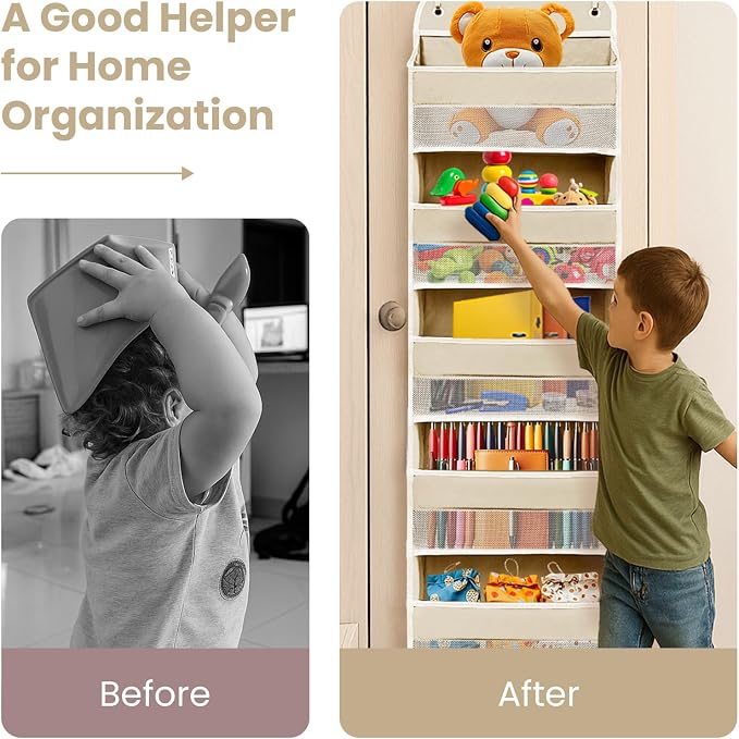 Space Saving Over The Door Organizer,5 Shelves & 8 Side Pockets,Anti Tilt Hanging Behind Door Storage,Heavy-Duty Reinforced Mesh Rack Holds 44lb for Bathroom,Pantry, Nursery,Closet, Shoes, Towels