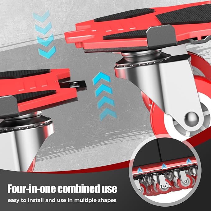 Upgraded Furniture Dolly Movers 5 Wheel Heavy Duty 2000LBS Capacity Carbon Steel Panel 360° Rotating Casters Furniture Slider for Sofa Refrigerator Piano (Red, 6in)