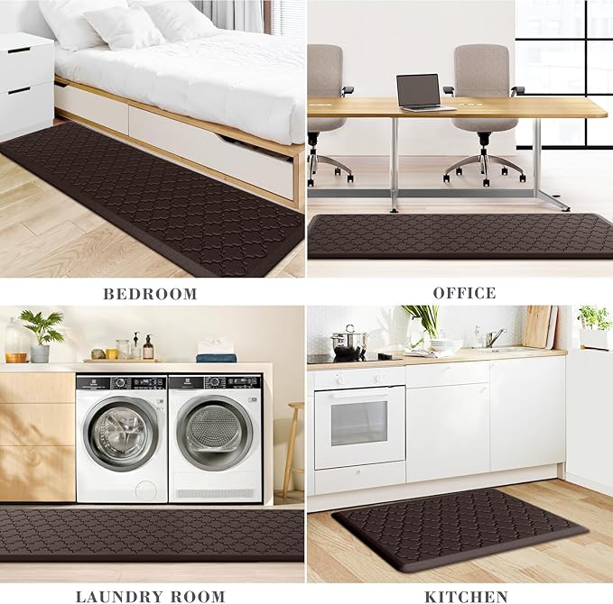 Kitchen Mat [2 PCS] Cushioned Anti-Fatigue Floor Mat Water Resistant Non-Skid Kitchen Mats and Rugs Ergonomic Comfort Foam Kitchen Rugs Standing Mat for Floor Office Sink (Chocolate,20"x30"+20"x60")