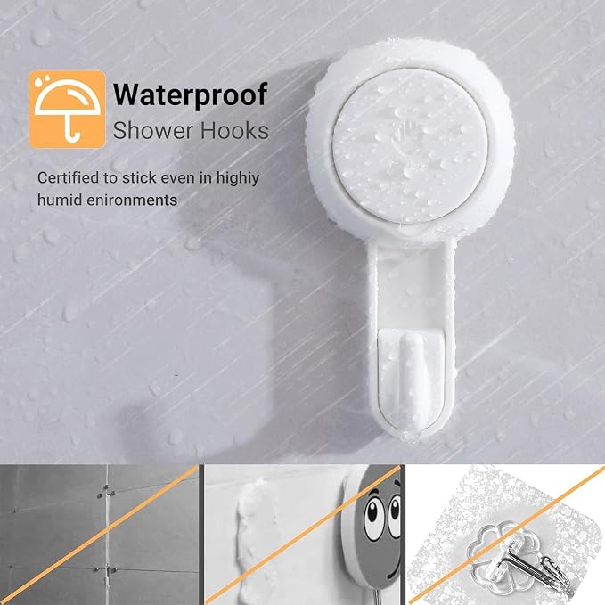 Marchpower Shower Hooks for Inside Shower Reusable Waterproof Utility Suction Cups Hooks - 2 Pack Heavy Duty Vacuum Hook Home Kitchen Bathroom Wall Holder Hanger for Towel Loofah Cloth Key & Ceiling
