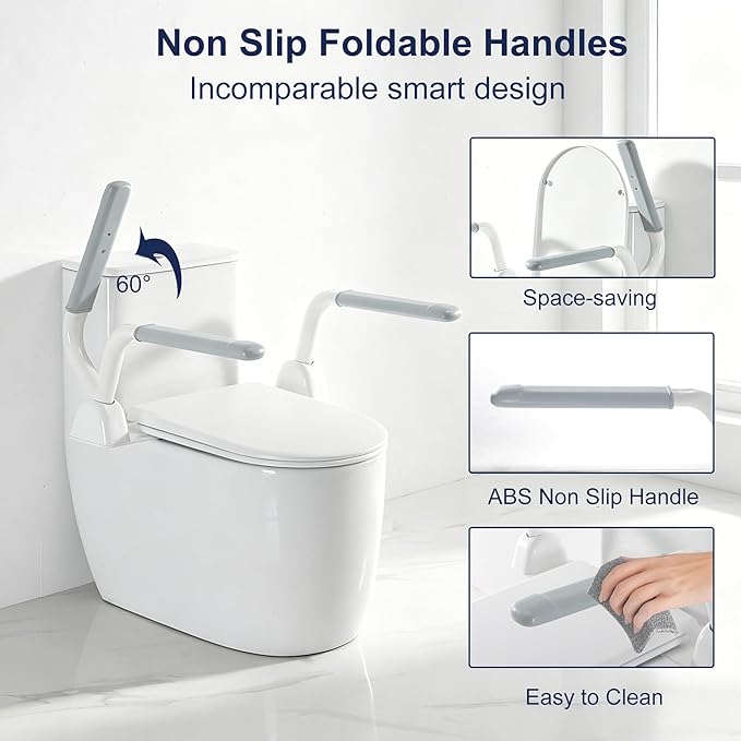 Toilet Safety Rails for Seniors with Space Saving Flip-Up Armrests, Toilet Support Rails for Seniors and Disabled, Pregnant Women, Grab Bars Toilet Safety Frame for Bathroom