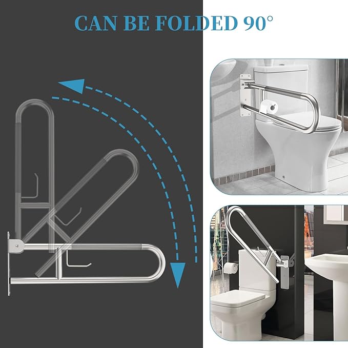 Toilet Grab Bar 30.3 Inch, Munzong Anti-Slip Handicap Grab Bars with Paper Holder, Flip-Up Bathroom Toilet Safety Rails, Stainless Steel Knurled Support handrails for Seniors Elderly Disabled Pregnant