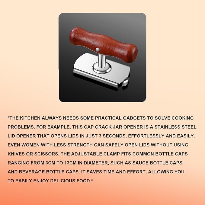 Jar Opener, Cap Crack Opener - Jar Opener for Weak Hands, Adjustable Multifunctional Jar Lid Opener - Easy to Grip and Open for Stuck Jars, Bottles & Lids (Black)