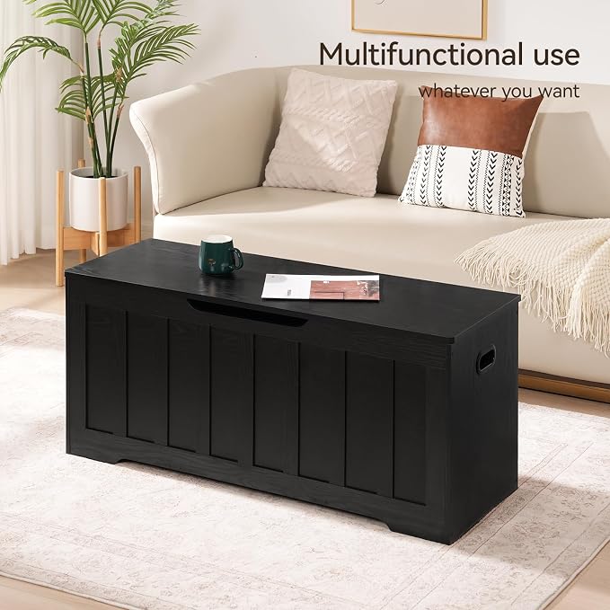 VANKILEY 43.3" Storage Chest Extra Large,Storage Trunk with 2 Safety Hinges,Wooden Storage Bench,Shoe Bench,43.3x15.7x19.1 Inch,Easy Assembly,Storage Bench for Bedroom,Living Room,entryway(Black).