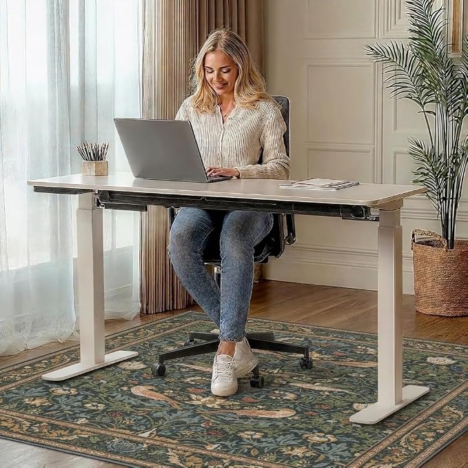 48"x72" Office Chair Mat for Hardwood Tile Floor, Under Desk Carpet Protector for Rolling Computer Chair Mat, Machine Washable Area Rug, Anti-Slip 1/5" Thick Low Pile Thin Vinyl Floor Mat, Deep Green