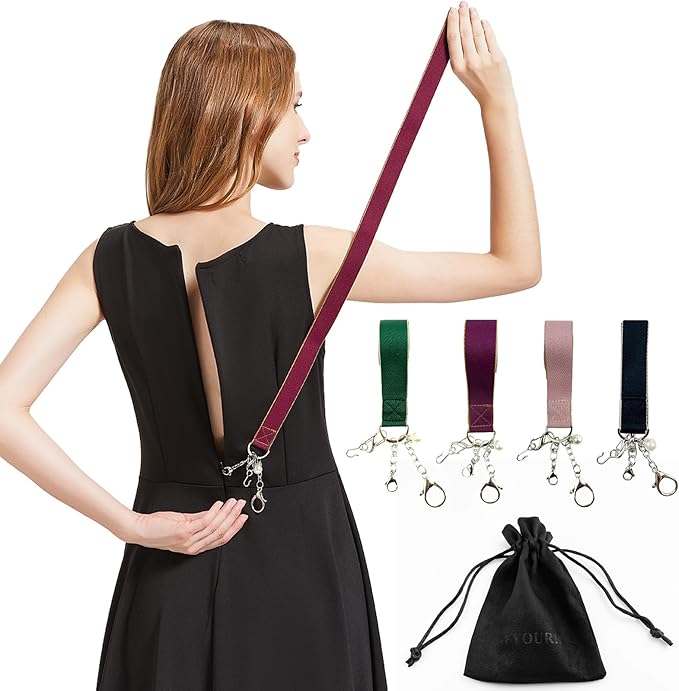 FYOURH Zipper Helper Pull for Dresses and Boots,Jumpsuits,Cosplay - Back Zipper Puller Helper for Elderly - Self Zipper Pull for Dress - Wine