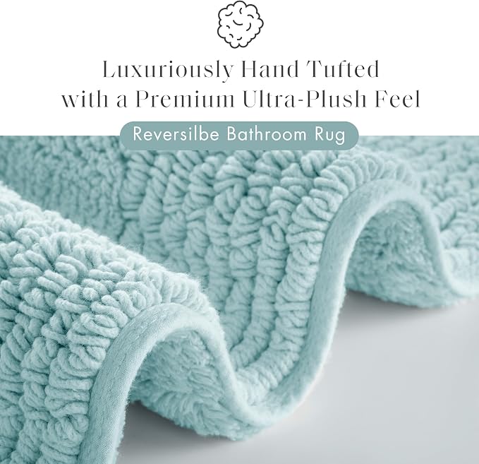 Madison Park Splendor Reversible 100% Cotton Tufted Bathroom Rug-3000 GSM Hotel Quality Luxurious Plush Medium Pile Bath Mat Absorbent, Quick Dry, Shower Room Décor, 24x72, Blue