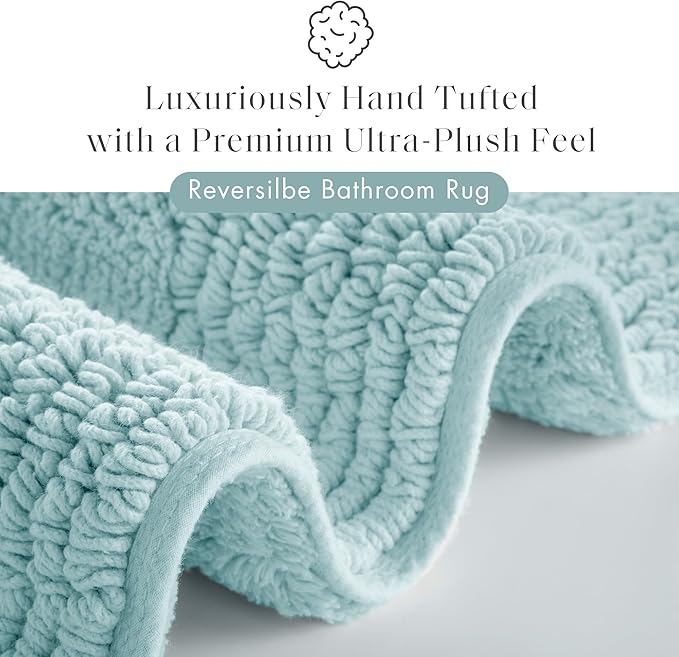 Madison Park Splendor Reversible 100% Cotton Tufted Bathroom Rug-3000 GSM Hotel Quality Luxurious Plush Medium Pile Bath Mat Absorbent, Quick Dry, Shower Room Décor, 20x30 Blue