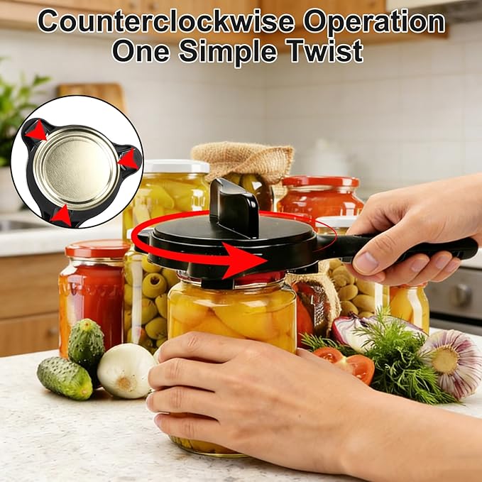 Jar Openers for Seniors, 4-in-1 Can Opener for Weak Hands & Seniors – Ergonomic Non-Slip Handle, Fits 1-3.5 Inch Kitchen Mason Jars, Bottles & Cans (Black)
