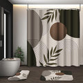 Boho Shower Curtain Set with Toilet Lid Cover and Non-Slip Rugs, Vintage Brown and Beige Tan Taupe Minimalist Geometric Mid Century Leaf 4 Pcs Shower Curtain for Bathroom Set with 12 Hooks
