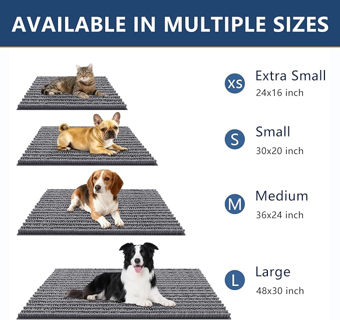 Smiry Dog Door Mat for Muddy Paws 47x24, Absorbent Dirt Trapper, Non-Slip Washable Chenille Entryway Rug for Inside Floor, Dark Grey, Layered Pattern