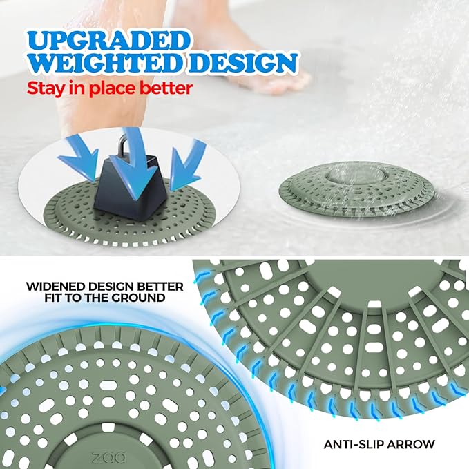 zaa Shower Drain Hair Catcher, 2 Pack Premium Silicone Drain Protector & Shower Drain Cover for Regular Drains of Shower Room, Bathroom, Sink, Green
