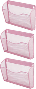 EASEPRES 3 Single Pocket Mesh Hanging File Organizer, Vertical Wall Mounted Magazine File Holder, Mount Basket Mail Paper Document Folder Organizing for Office, Home and School, Pink