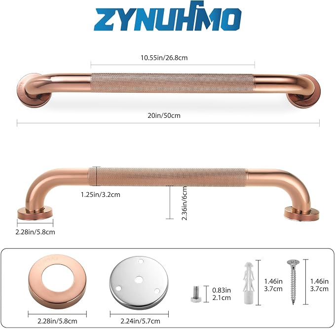 Grab Bars for Shower, Zynuhmo 2 Pack 20 Inch Anti Slip Safety Grab Bar 1.25" Diameter Stainless Steel Shower Handrails for Handicap Injury Pregnant Senior Assist Bath Shower Handles(Rose Gold)