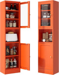 Slim Pantry Cabinet with Hutch, 67" Tall Narrow Storage Cabinets for Small Space,Narrow Metal Corner Cabinet with 3 Adjustable Shelves, Freestanding Tall Bathroom Cabinet for Entryway, Living Room