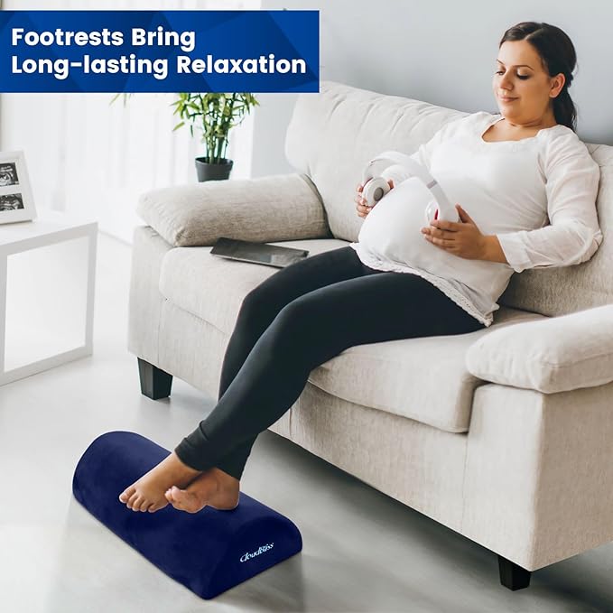 CloudBliss Foot Rest for Under Desk at Work,Office Desk Accessories with Soft Foam and Washable Removable Cover, Foot Stool for Office, Car, Home to Foot Support and Relax Ankles, Blue, Long